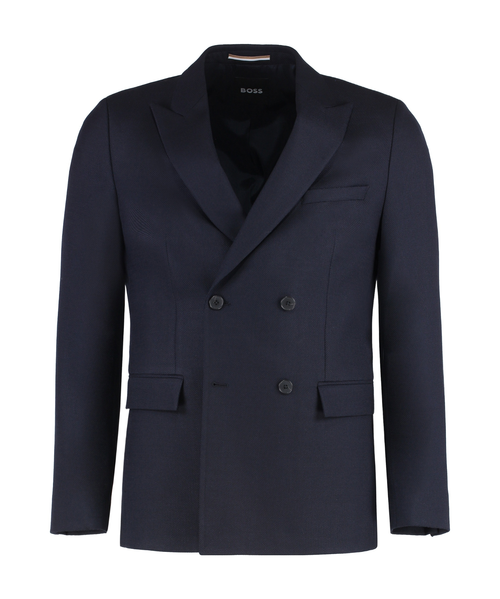 Hugo Boss Boss Double-breasted Wool Jacket In Black