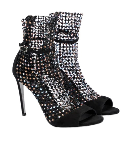 René Caovilla Galaxia Embellished Suede Sandals In Black