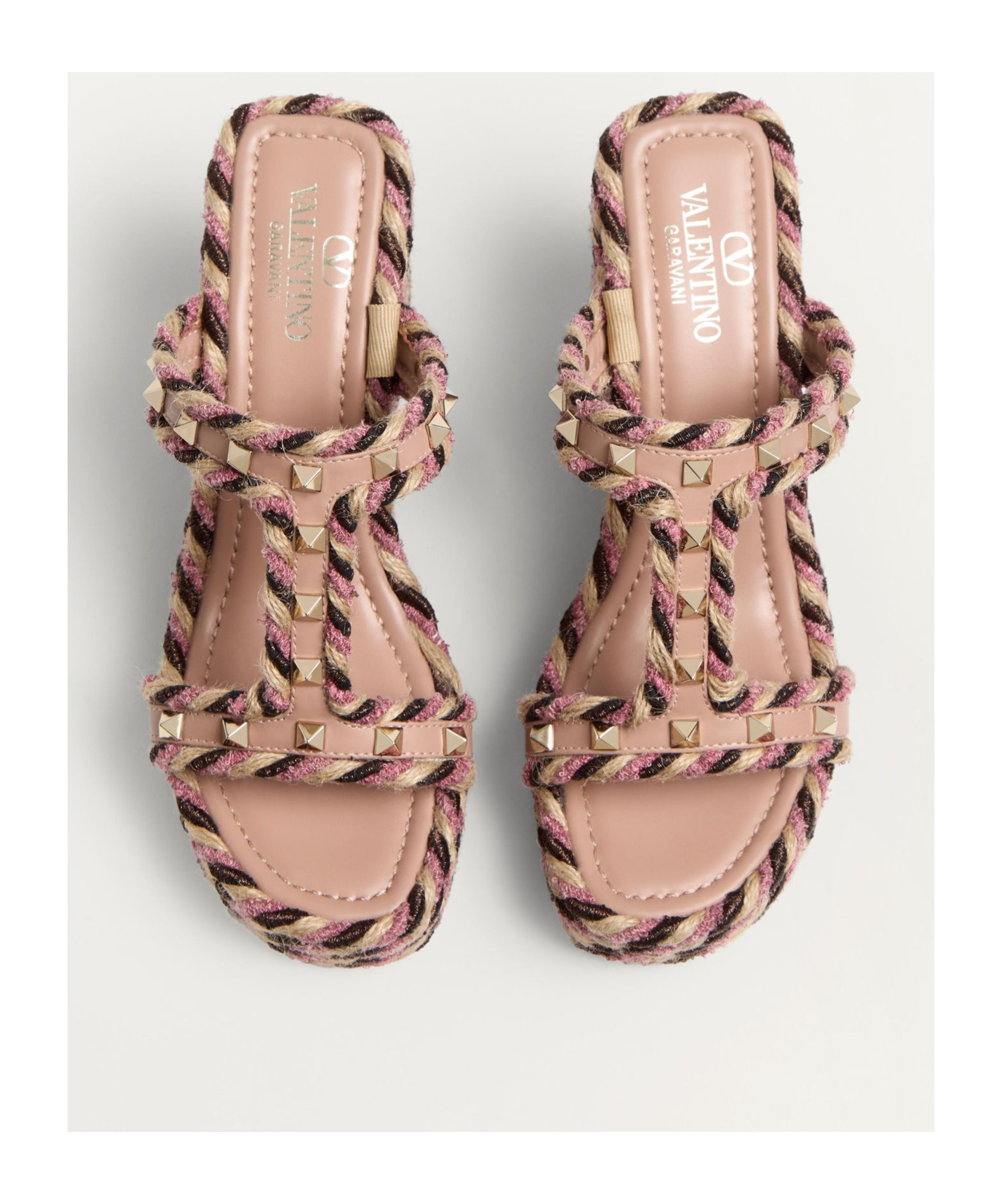 Valentino Garavani Rockstud Wedge In Calfskin 90mm Woman Rose Cannelle 41 In Multicolor