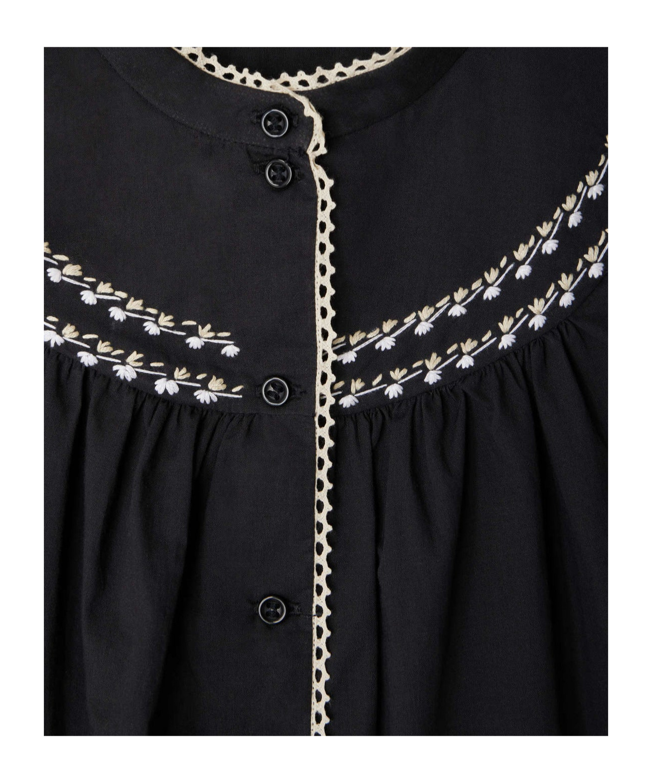 Bonpoint Elham Embroidered Blouse With Puff Sleeves In Black