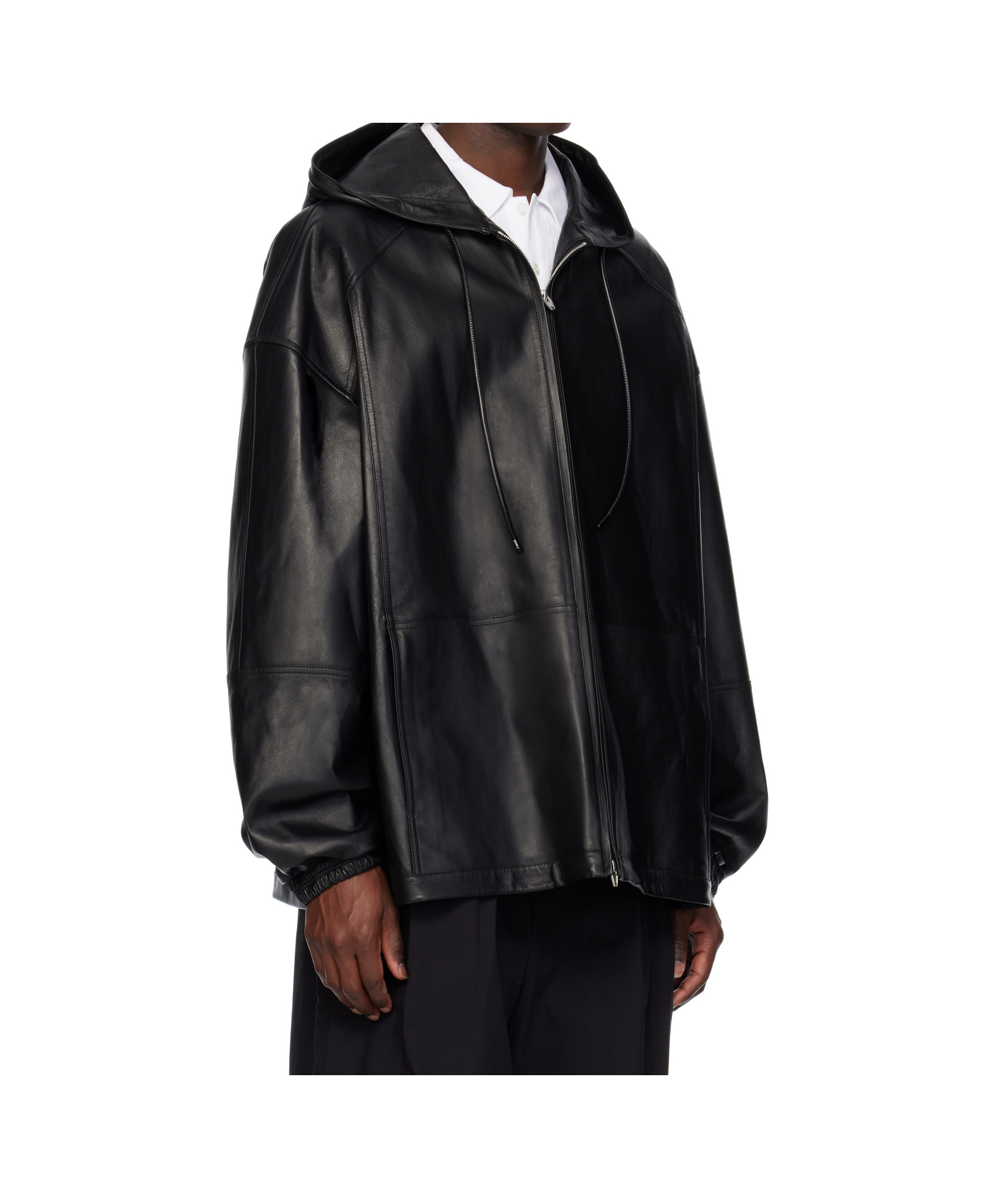 Juunj Hood Zip-up Leather Jacket In Black