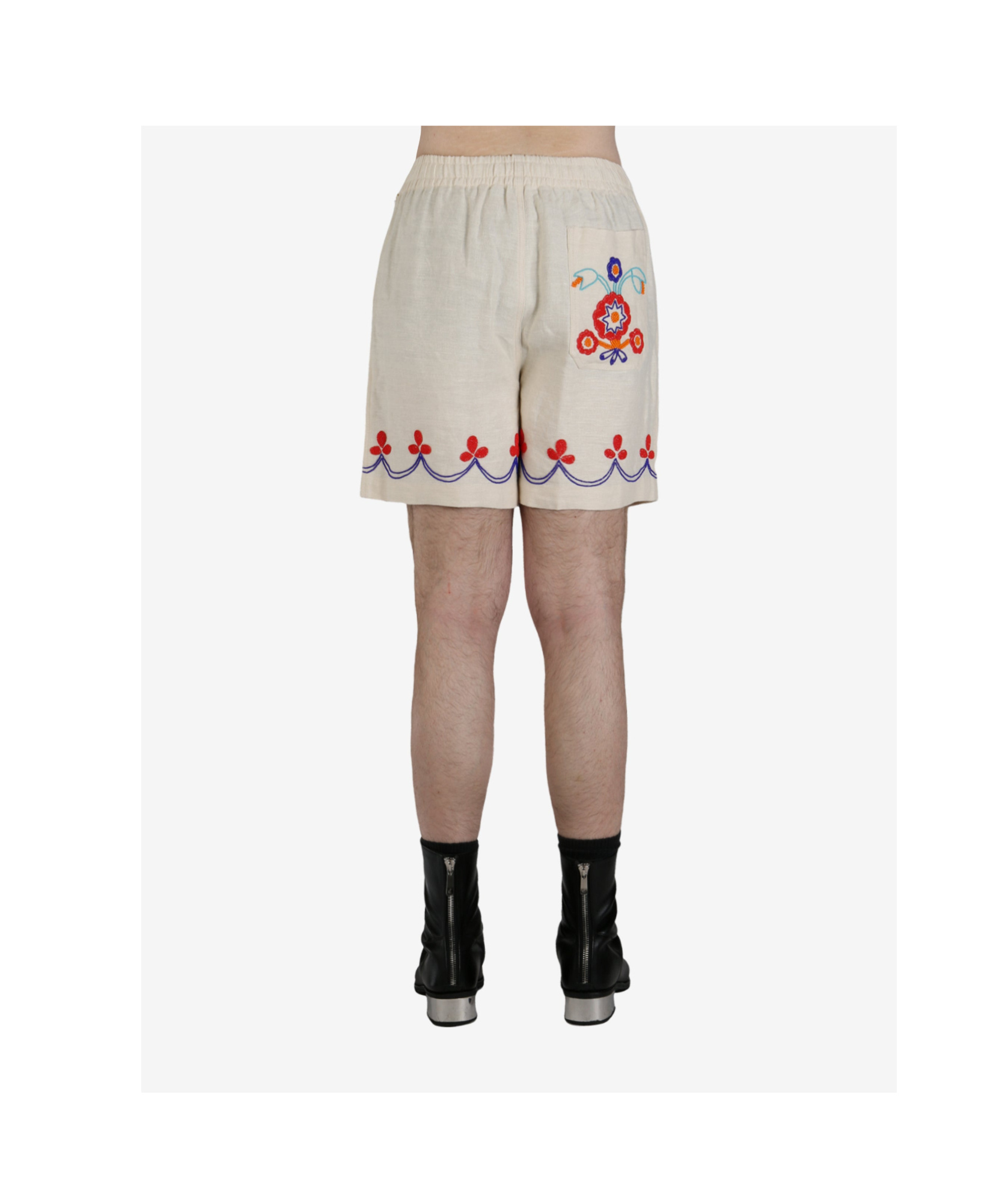 Bode Garden Party Straight-leg Bead-embellished Linen Shorts In White