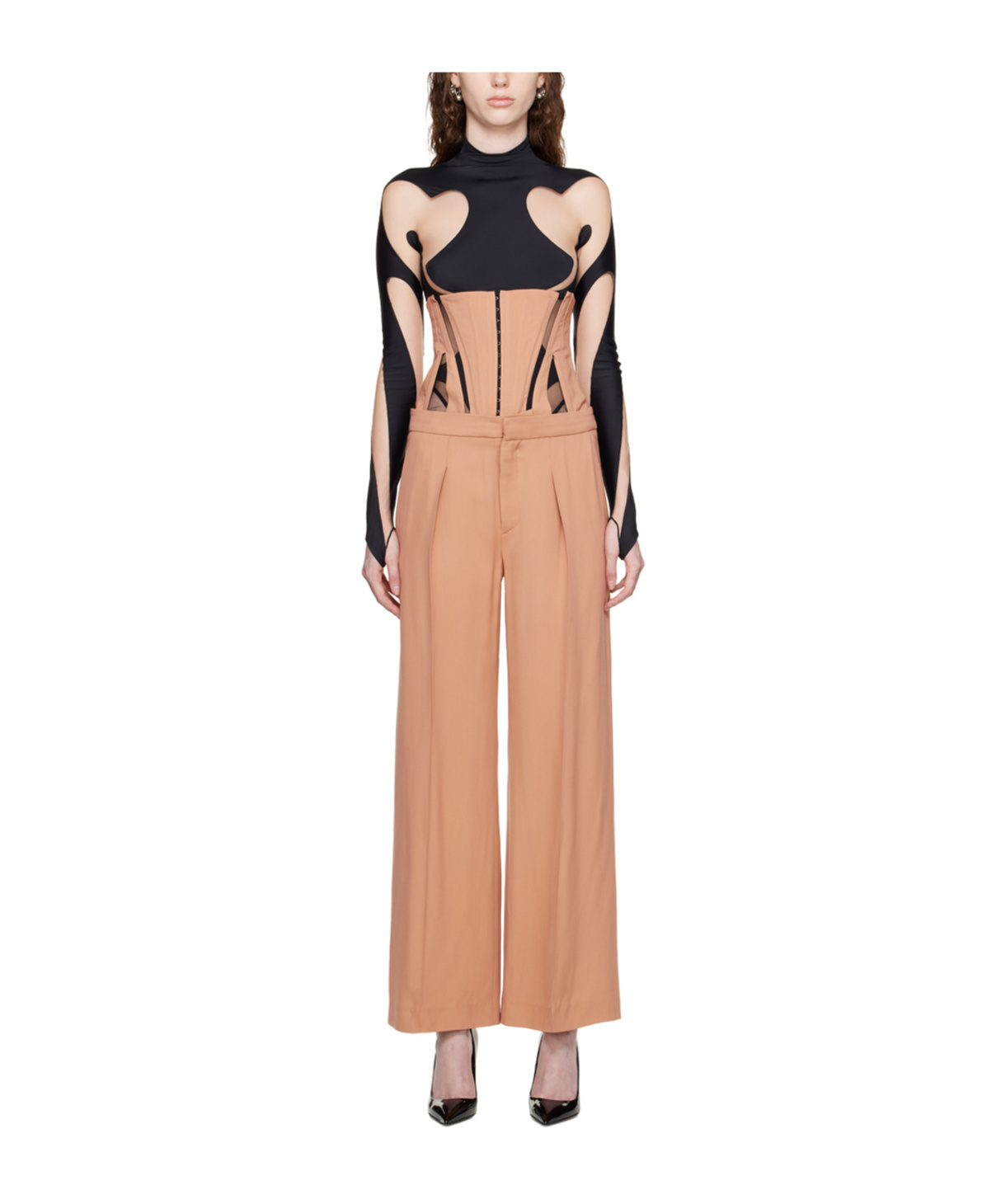 Mugler Tan Tailored Trousers & Corset Set In Nude