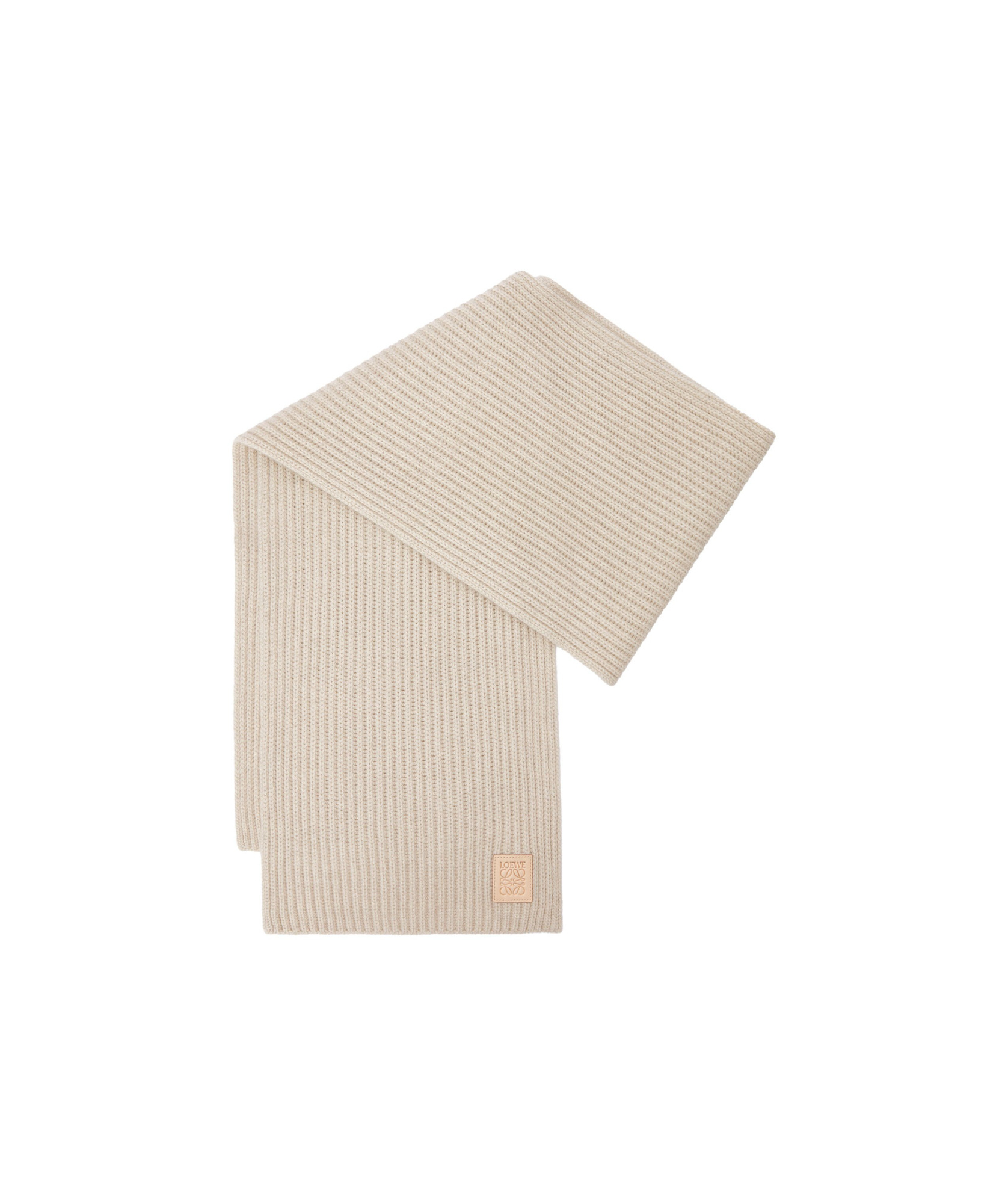 Loewe Ribbed Logo-plaque Scarf In Neutral