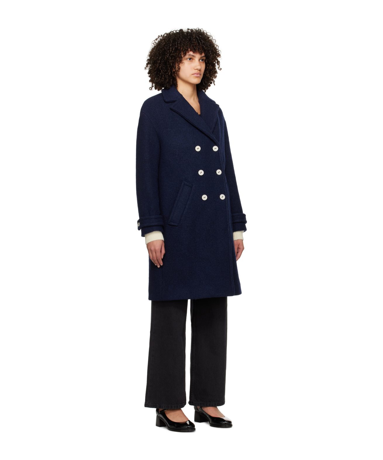 Apc Double-breasted Coat In Black