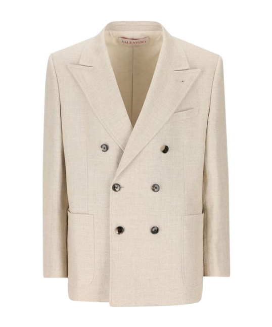 Valentino Beige Double-breasted Blazer In Nude