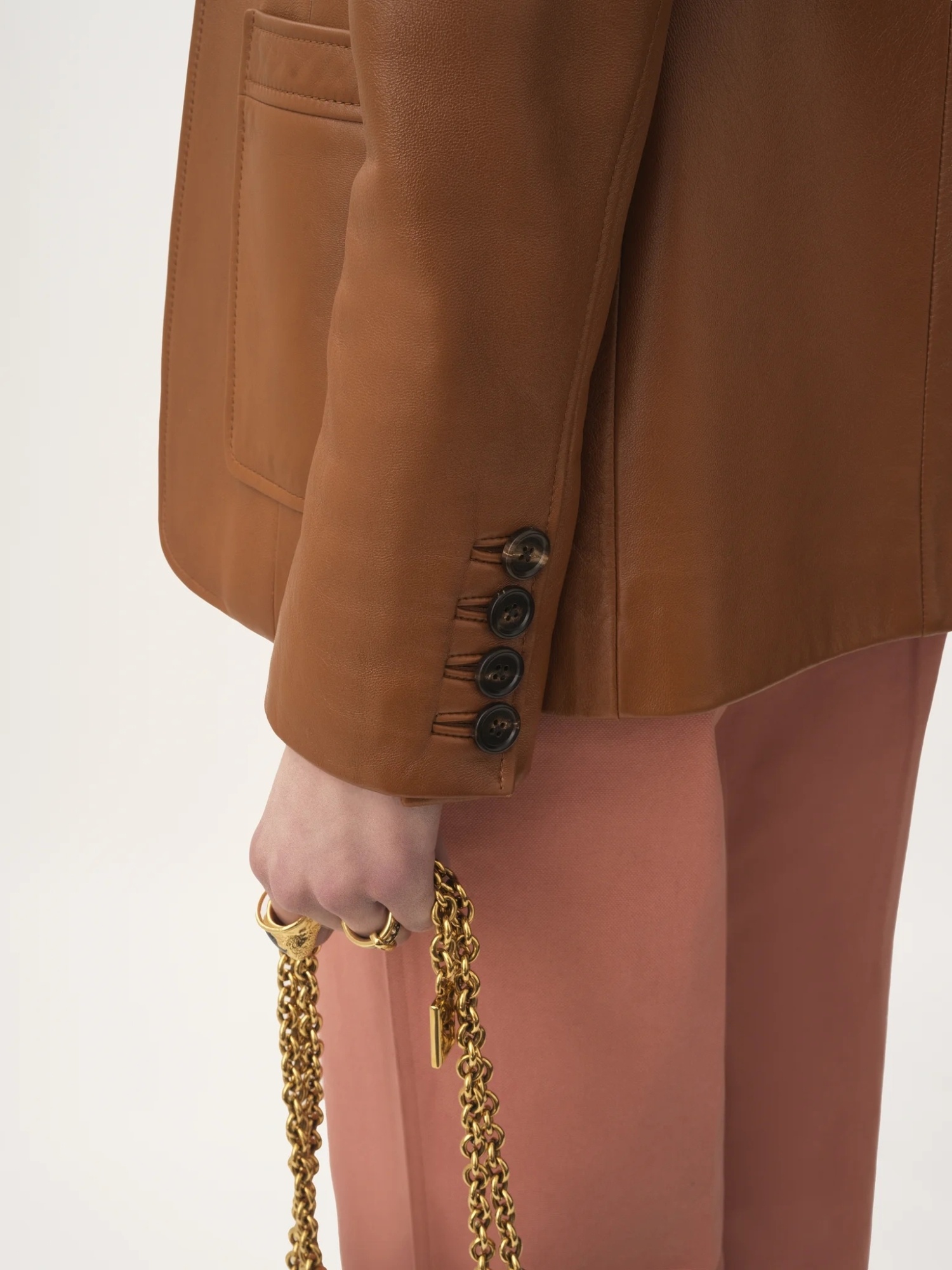 Chloé Structured Leather Blazer Notched Lapel In Brown