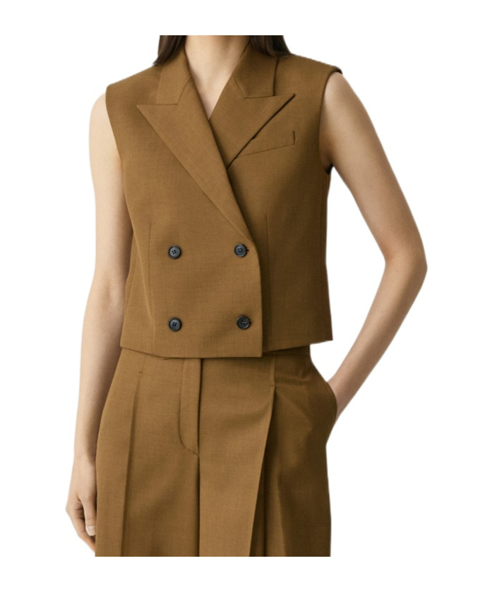 Theory Double Breasted Crop Vest In Brown