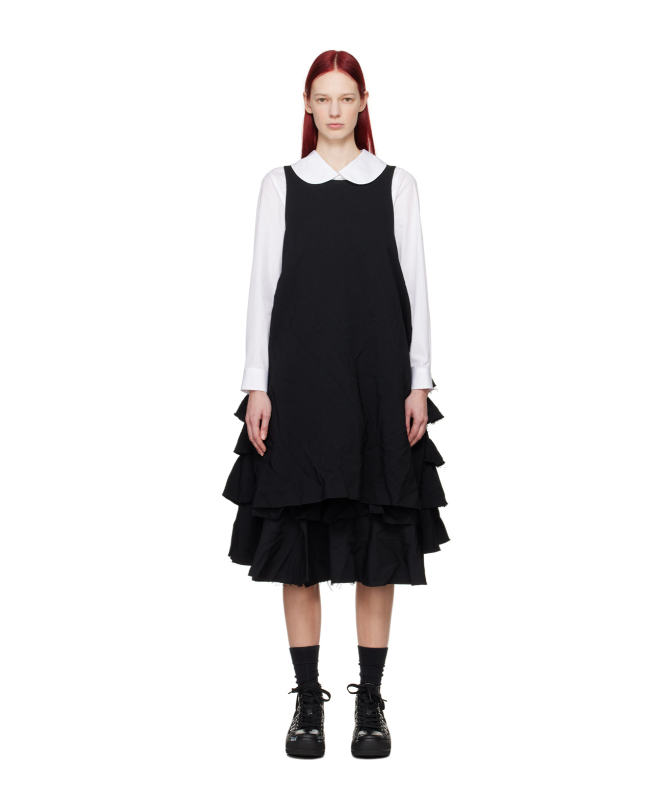 COMME DES GARÇONS RUFFLED-PANEL MIDI DRESS 