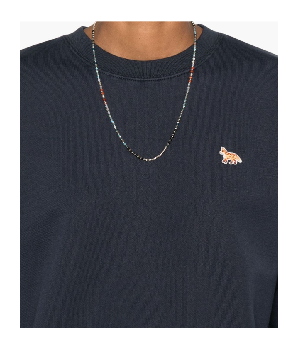 Maison Kitsuné Cotton Sweatshirt With Embroidered Fox Detail In Blue