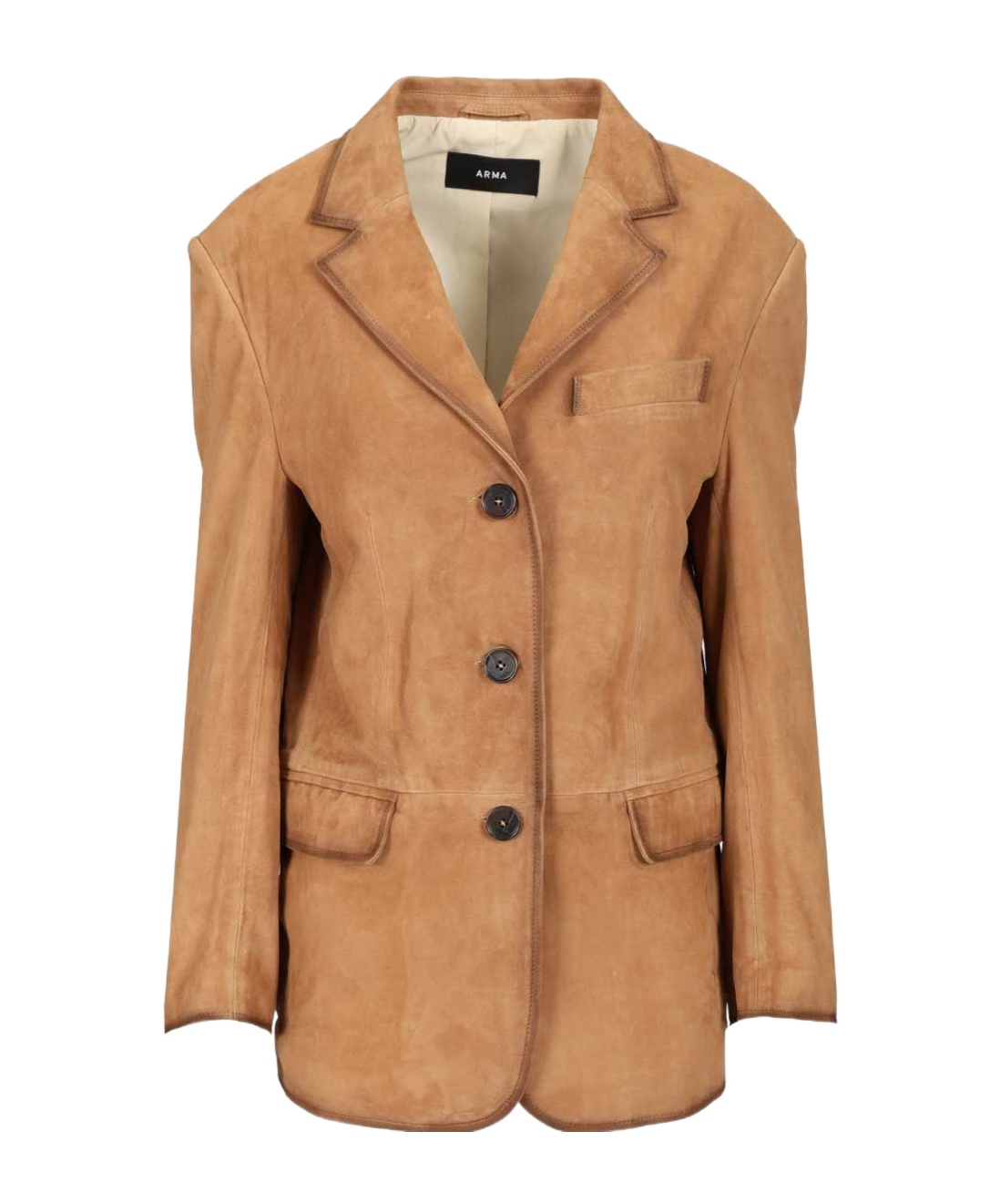 Arma Modena Beige Single-breasted Jacket With Classic Lapels In Suede Woman In Brown