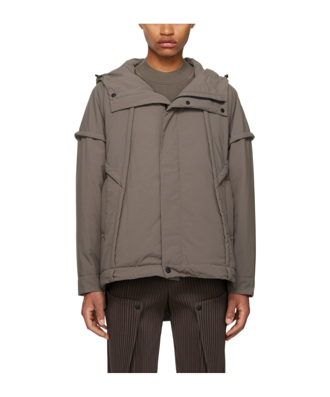 Issey Miyake Frame Panelled Hooded Jacket In Gray