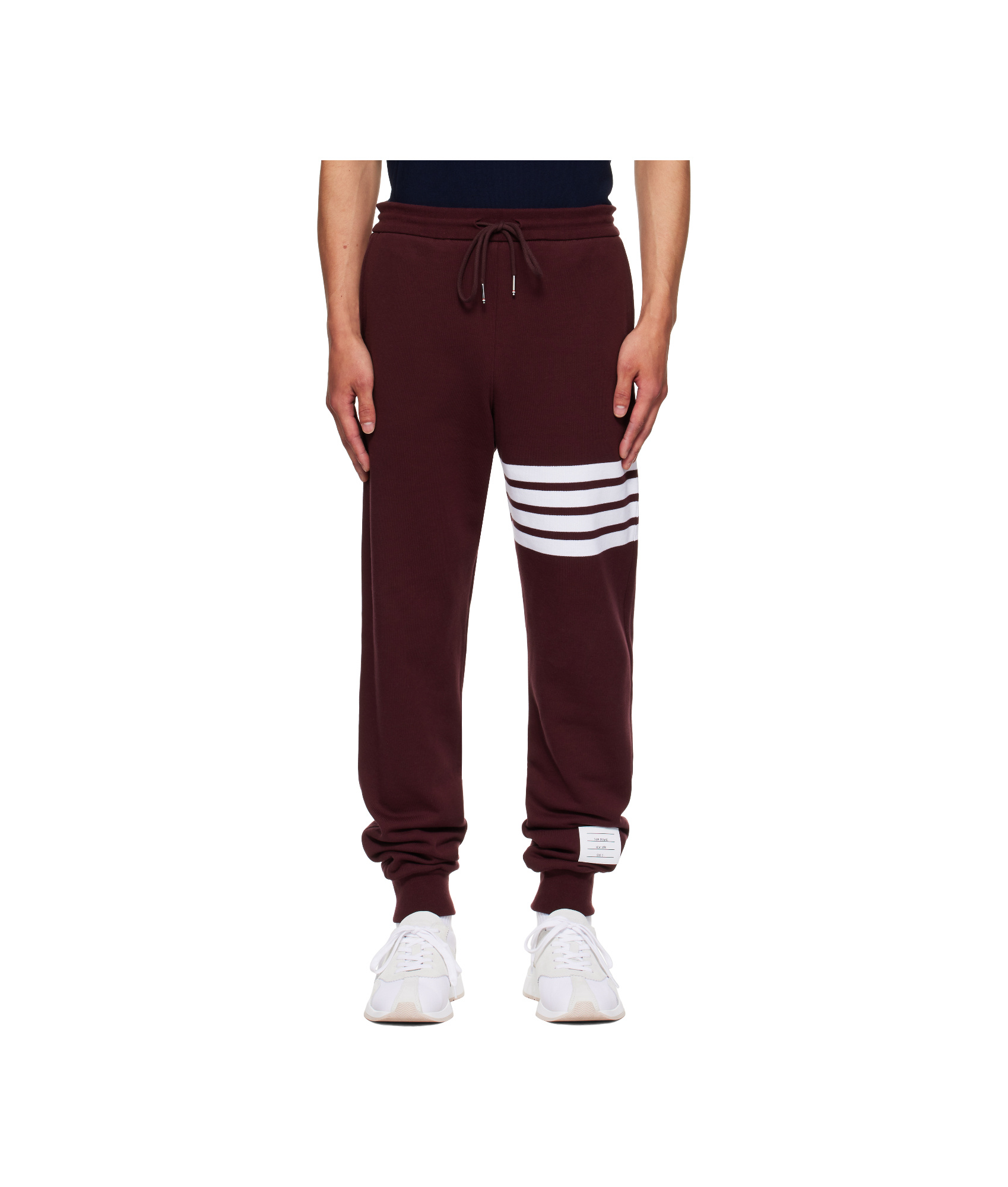 Thom Browne Four-stripes Cotton Track Pants In Burgundy