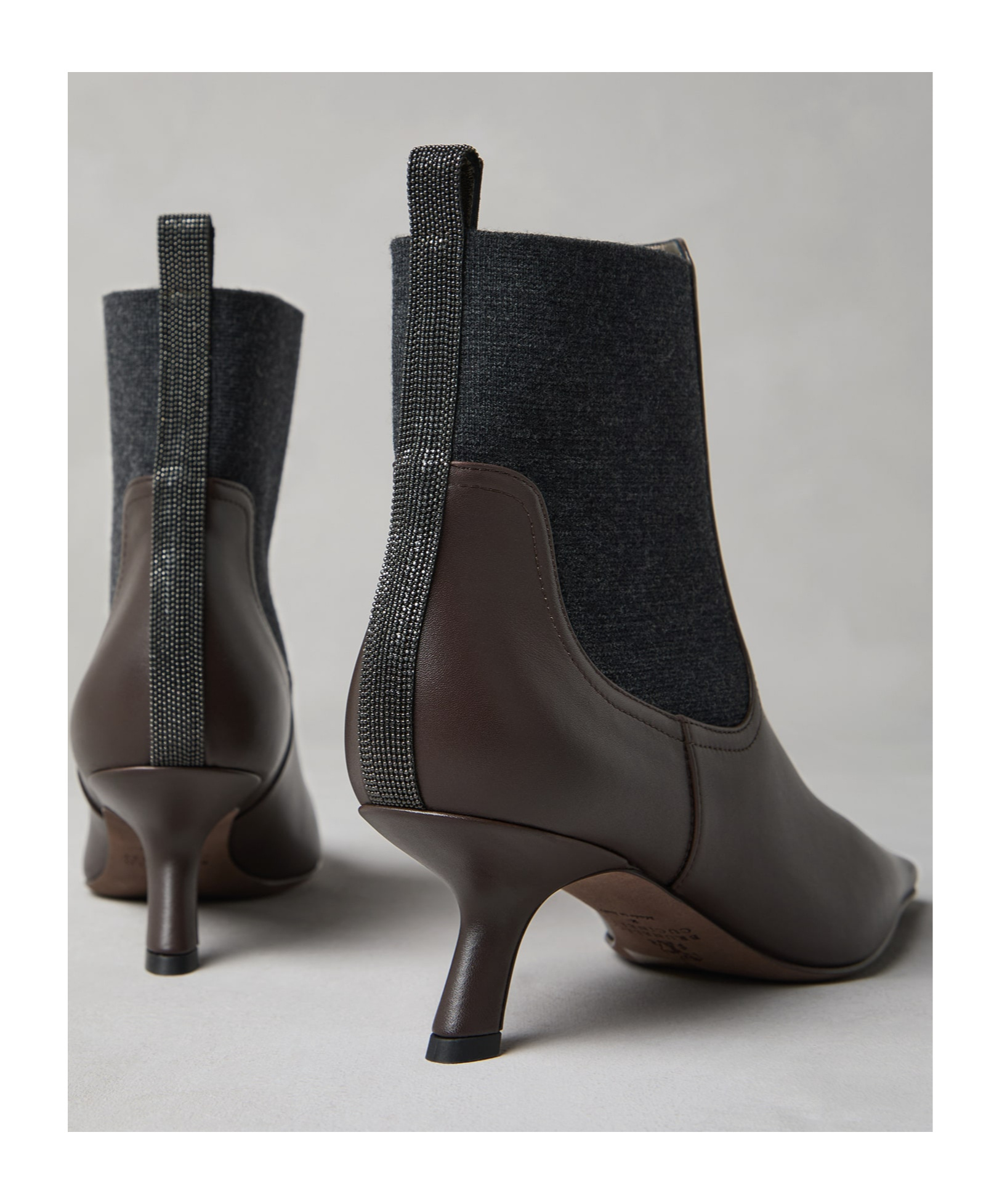 Brunello Cucinelli Ankle Boots With Asymmetric Heel In Leather In Brown