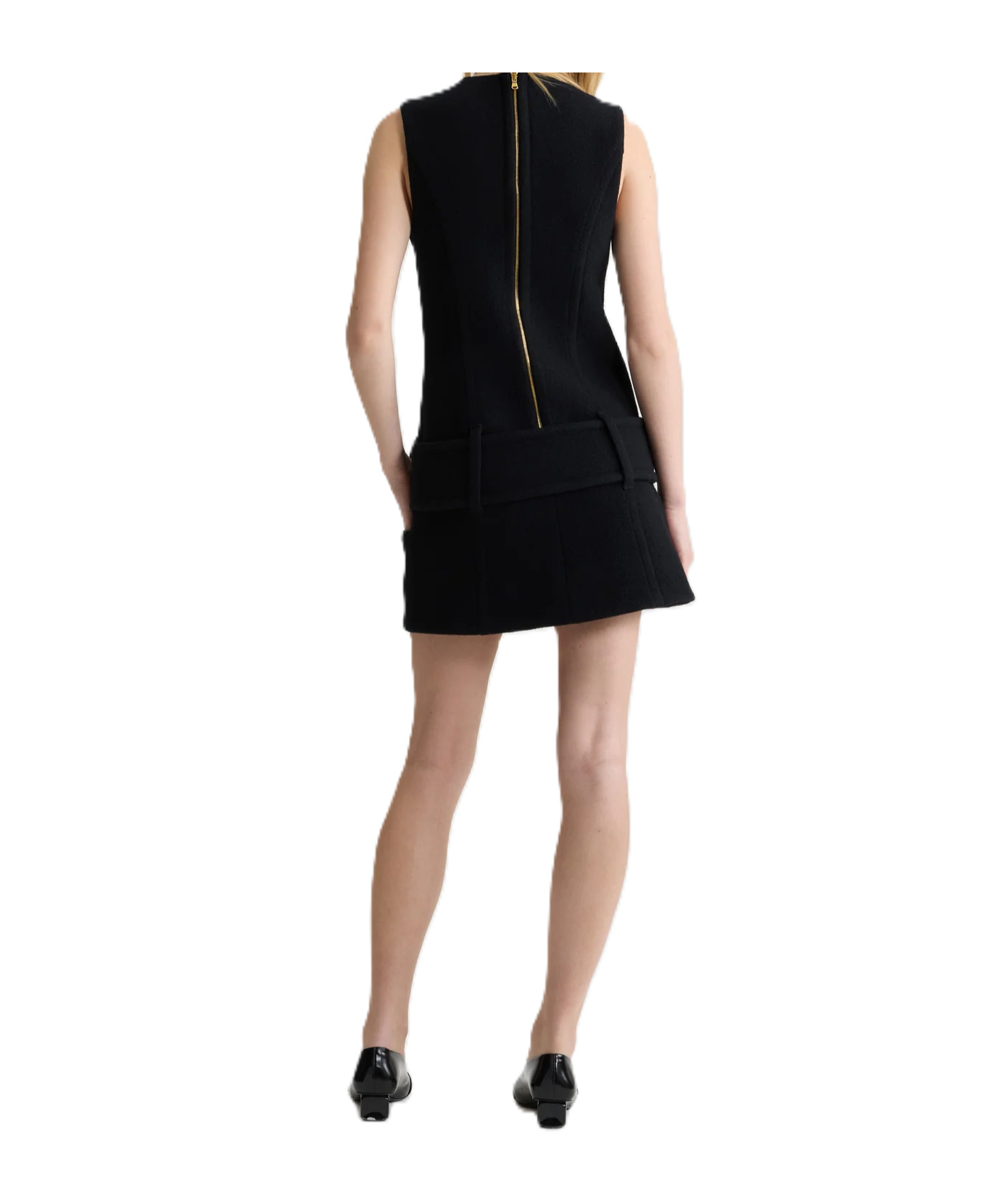 Patou Boiled Wool Mini Dress In Black