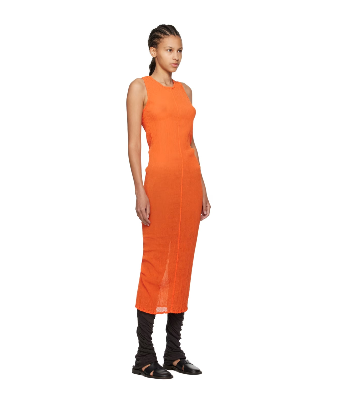 Issey Miyake Round Collar Sleeveless Dress In Orange