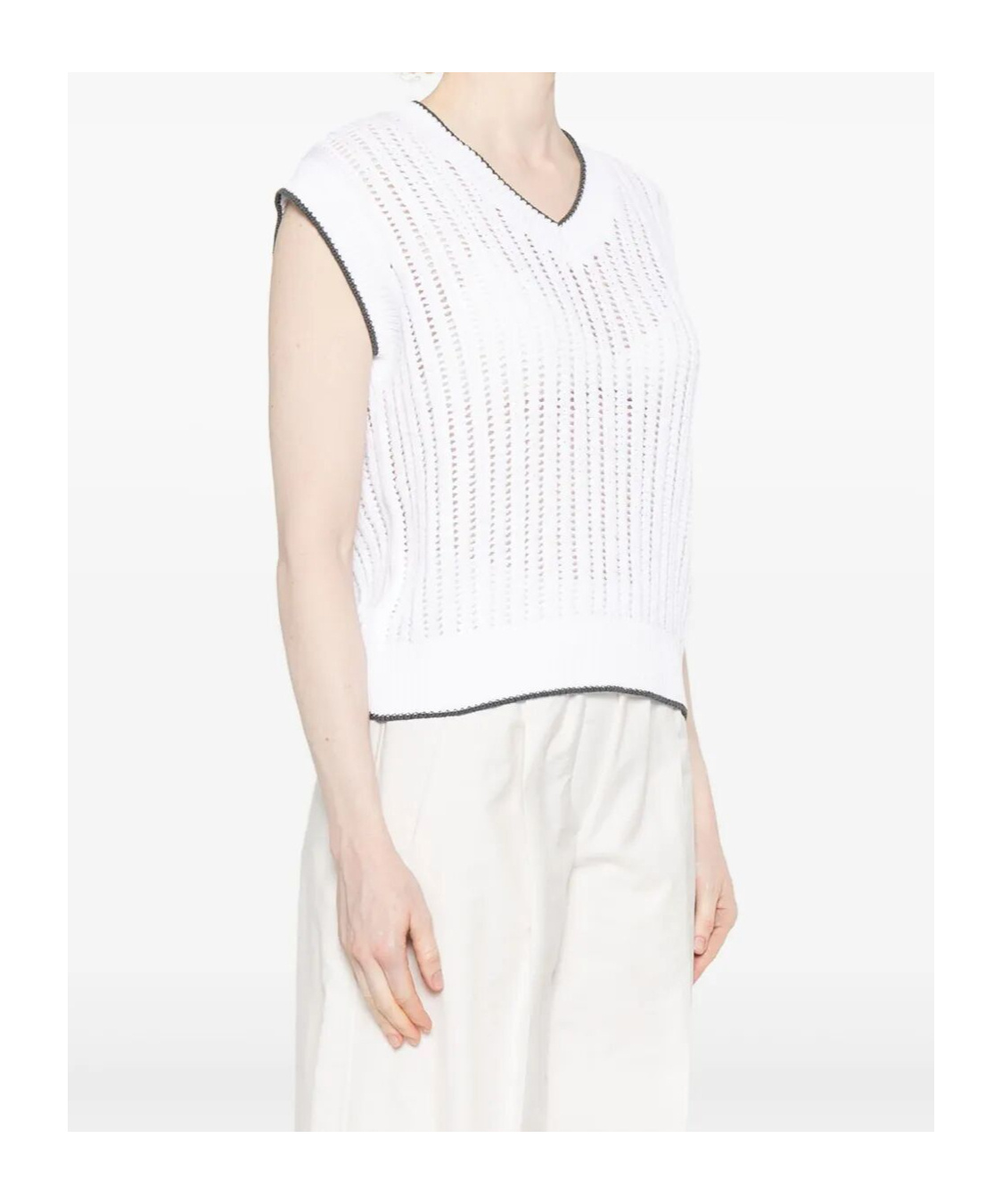 Brunello Cucinelli Open-knit Top In White