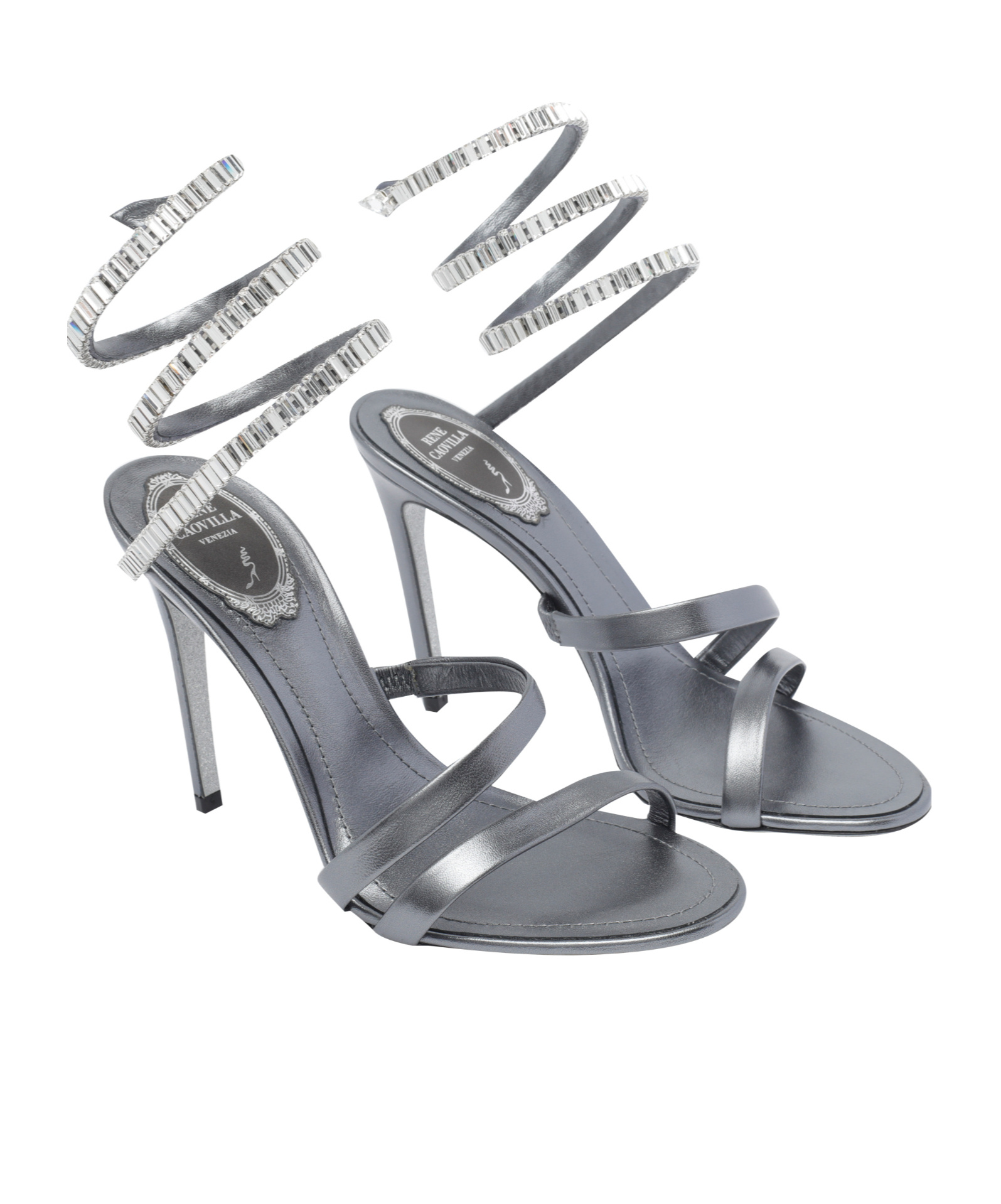 René Caovilla Round-toe High-heeled Sandals In Gray