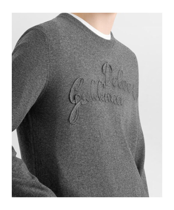 Dolce & Gabbana Grey Crewneck Logo Sweater In Gray