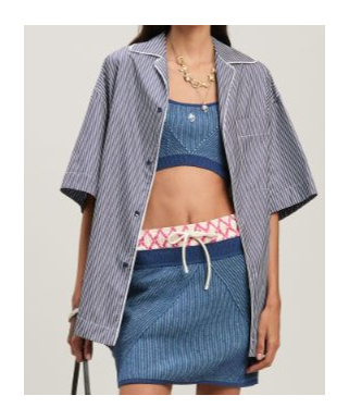 Palm Angels Navy Curved Logo Striped Shirt In Navy Blue