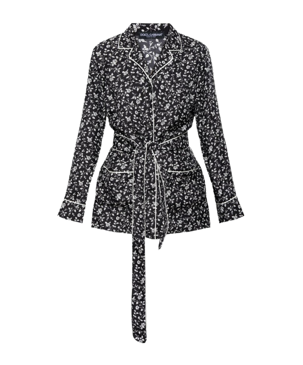 Dolce & Gabbana Dolce  Gabbana Floral Belted Pajama Shirt In Black