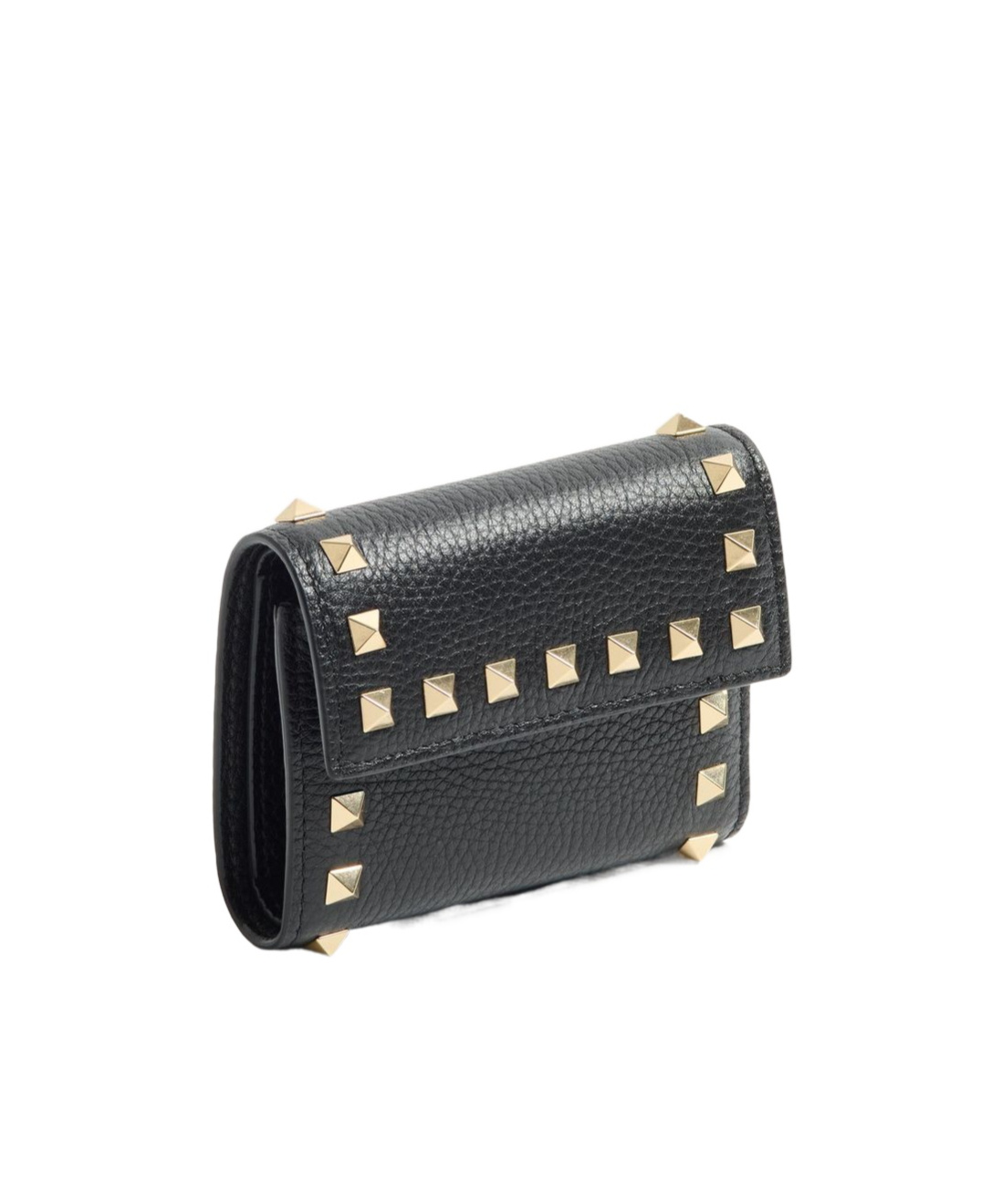 Valentino Garavani Rockstud Trifold Wallet In Grainy Calfskin Woman Black Uni In Black
