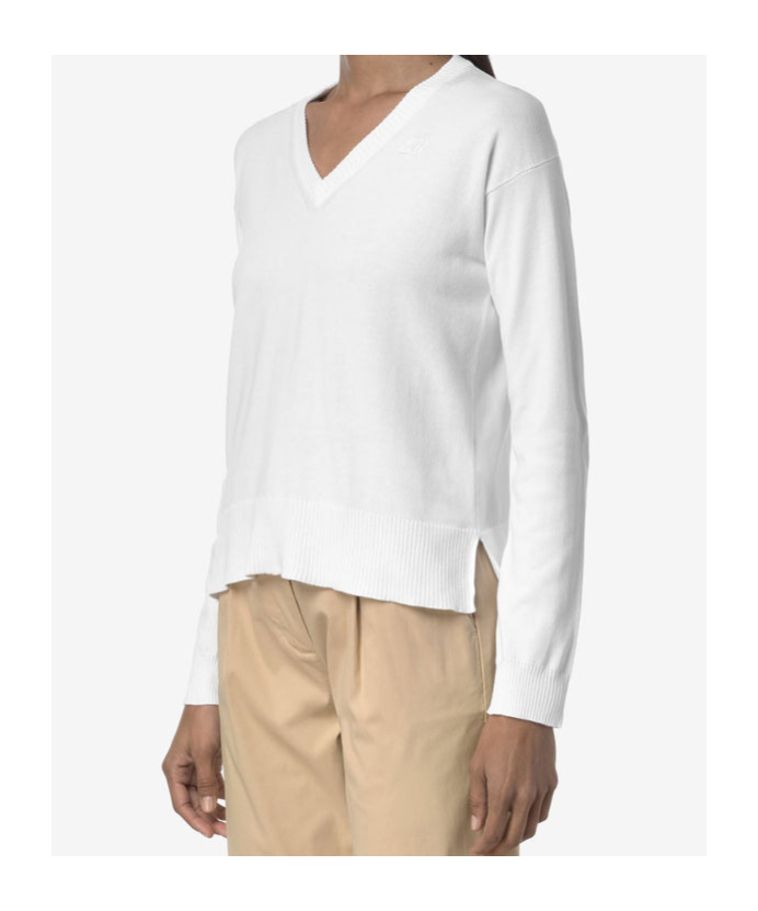 K-way Cropped White Sweatshirt With V-neck And Ribbed Finish In White