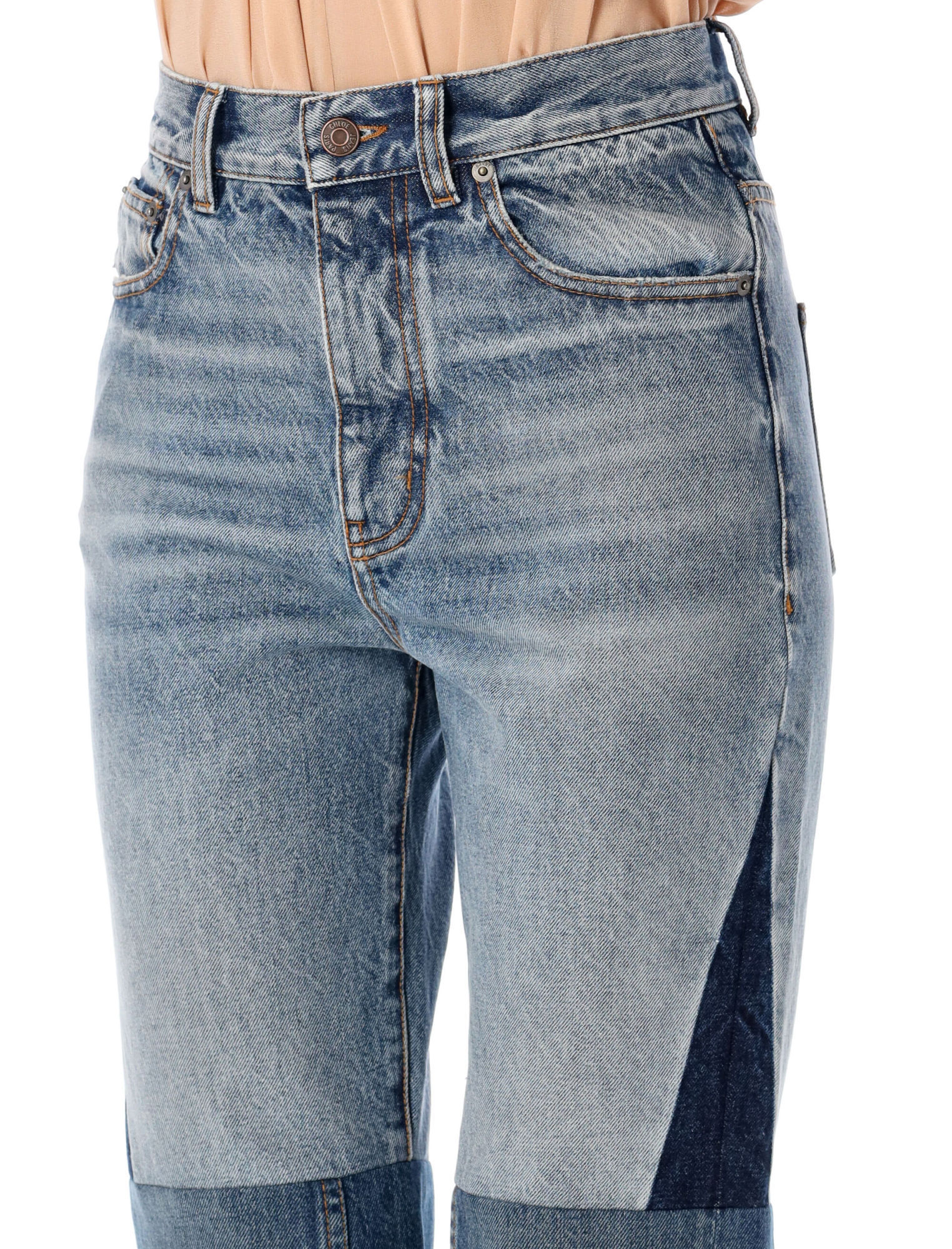 Chloé Patchwork Rigid High-rise Flared-leg Jeans In Blue