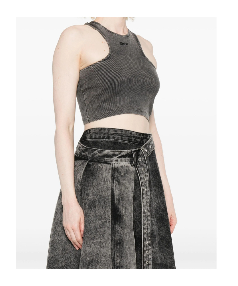 Off-white Logo-embroidered Crop Top In Black
