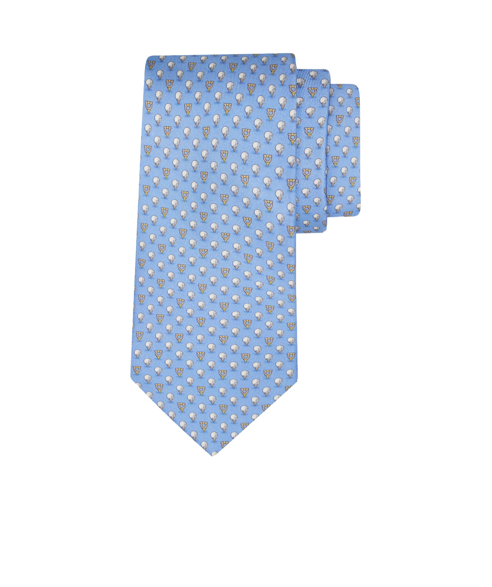 Ferragamo Silk Tie With Golf And Gancini In Blue