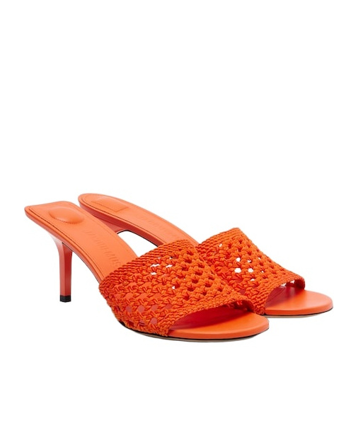 Jacquemus Woven Raffia-effect Mules In Orange