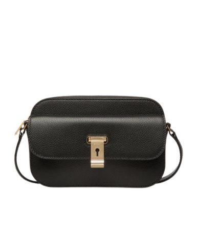 Bally Lock Me Small Crossbody Bag In Black Grained Leather In Black