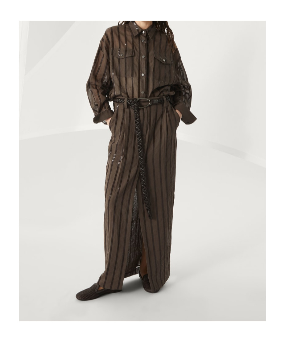Brunello Cucinelli Cotton Organza Dazzling Stripe Jacket In Brown