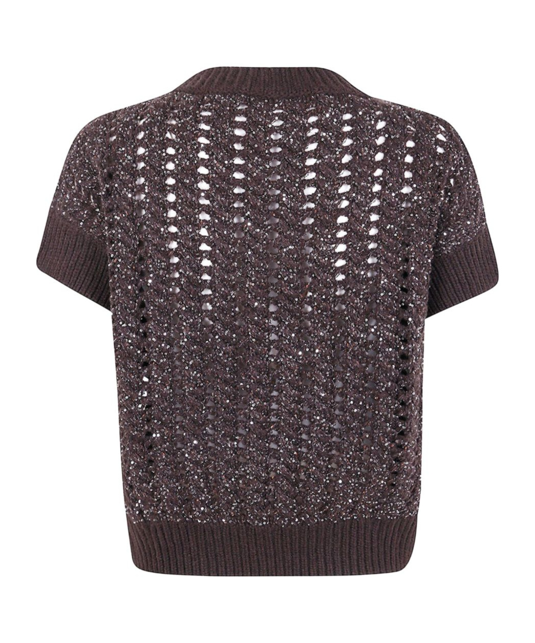 D Exterior Sequin-embellished Open-knit Sweater In Brown