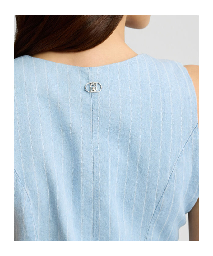 Liu •jo Pinstripe Denim Waistcoat In Light Denim