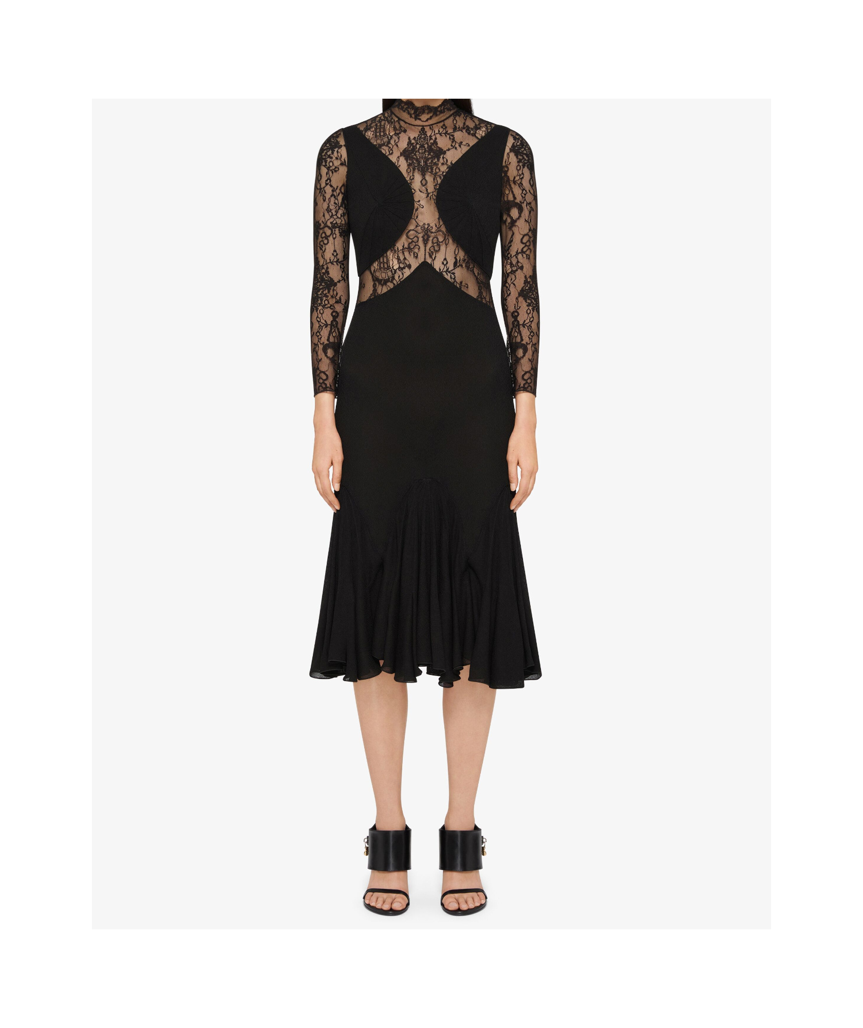 Givenchy Bracelet-sleeve Lace Inset Midi Dress In Black