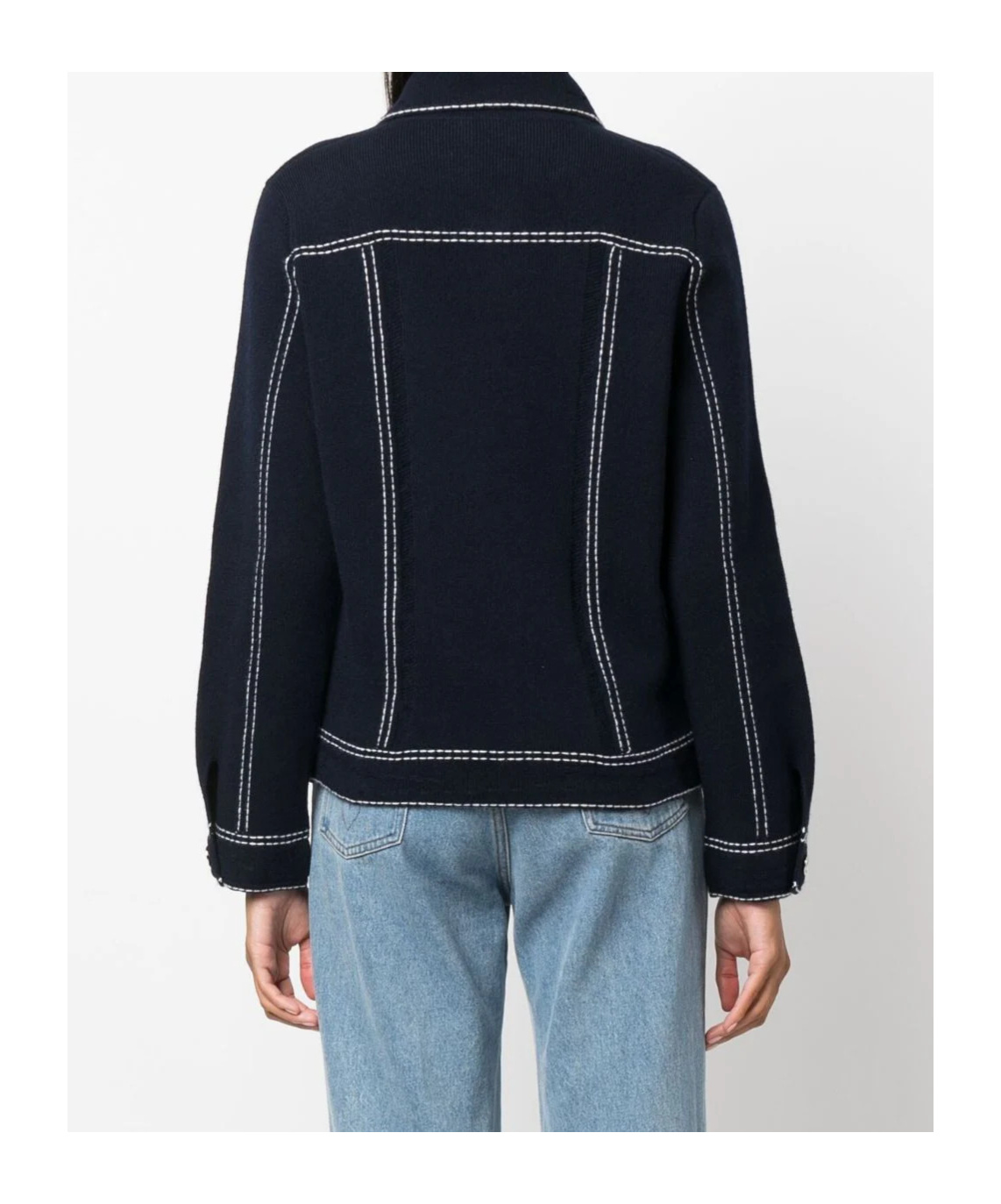 Barrie Contrast-stitching Button-up Jacket In Black