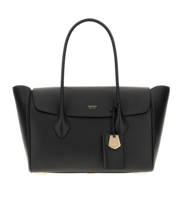 Ferragamo Logo Plaque Tote Bag Black In Black