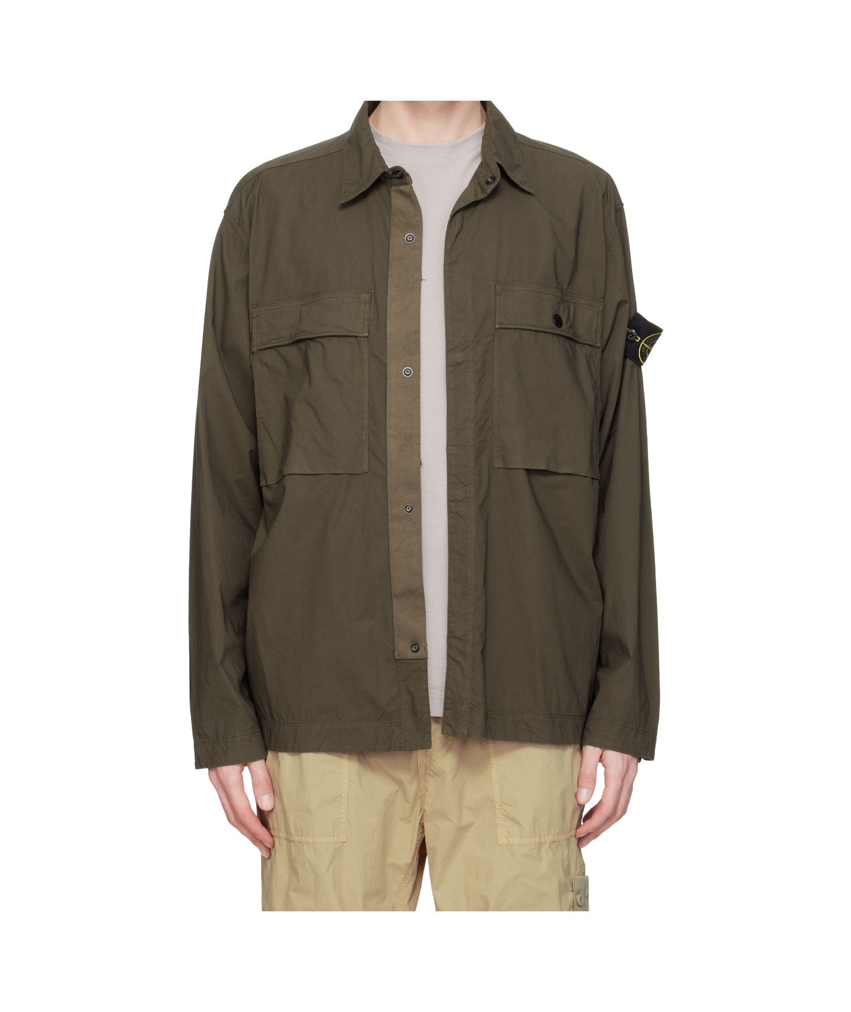 Stone Island Logo Patched Two Pockets Jacket In Khaki