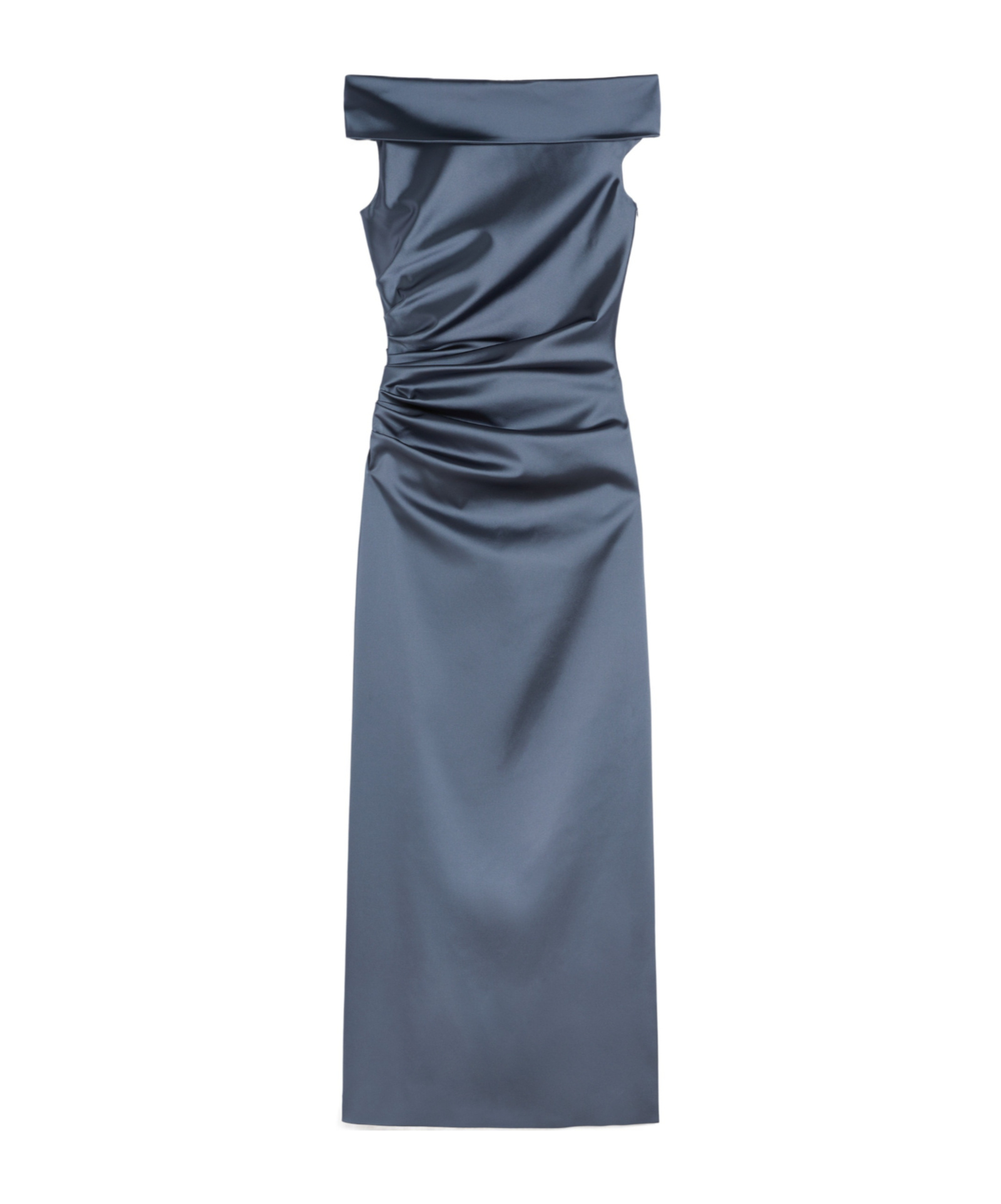 Max Mara Long Stretch Satin Dress In Blue