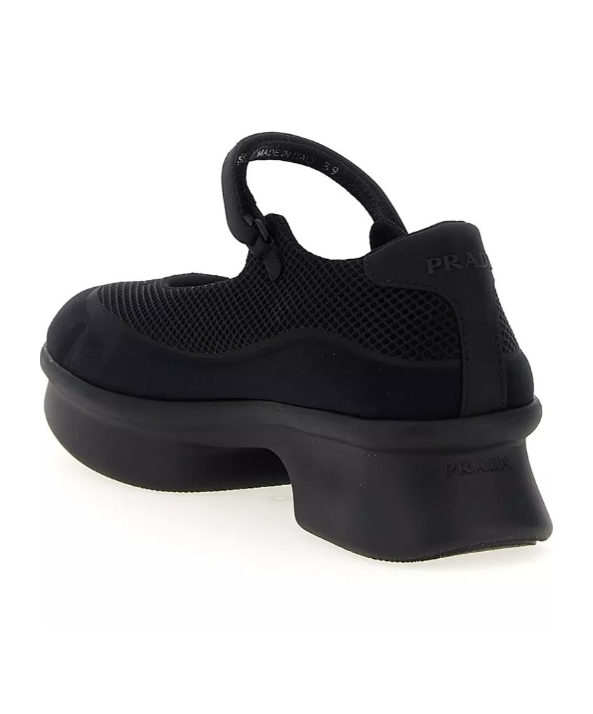 Prada Mesh Upper Round Toe Rubber Sole Ballerinas In Black