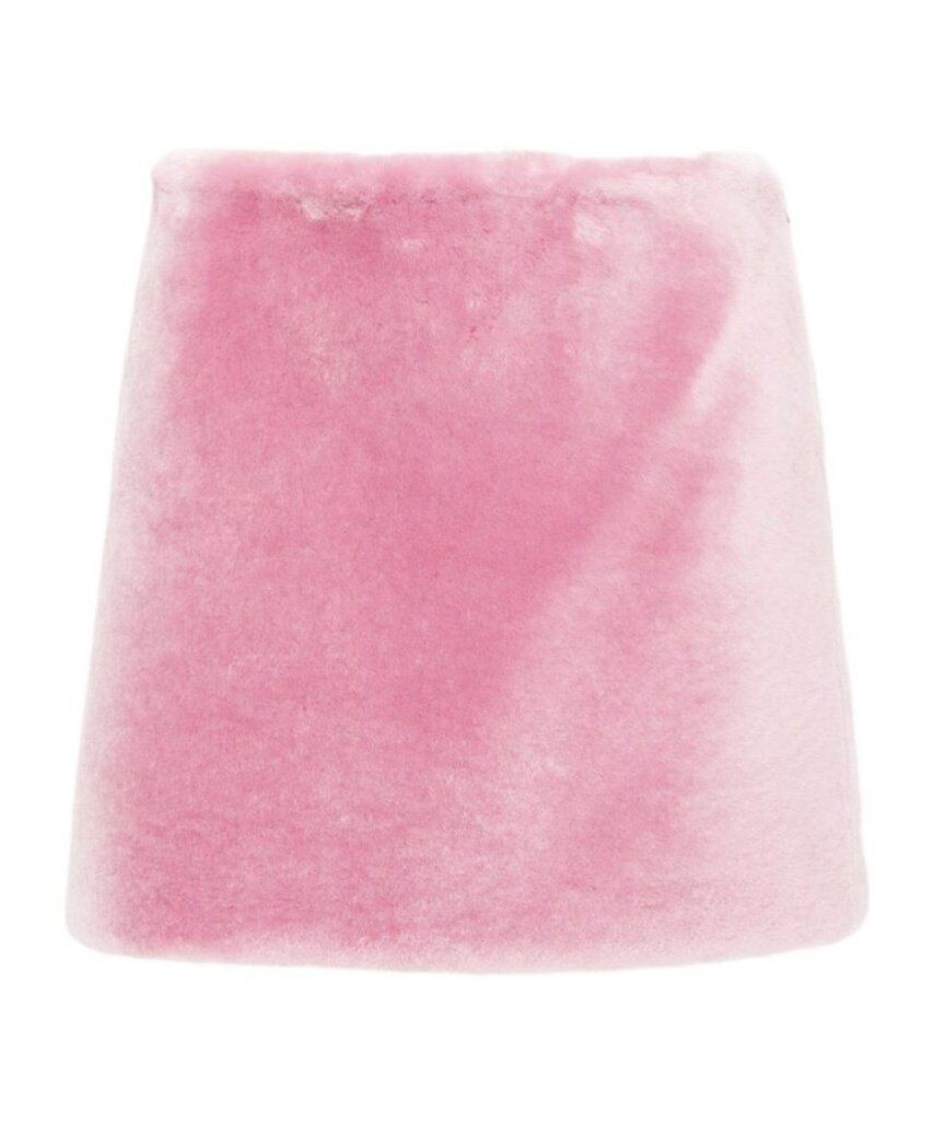 Prada Pink Shearling A-line Mini Skirt In Pink