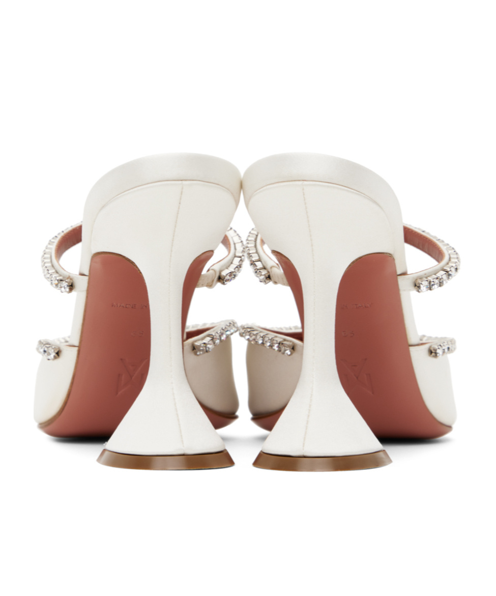 Amina Muaddi Gilda Crystal Pointed Pedestal Mules In White