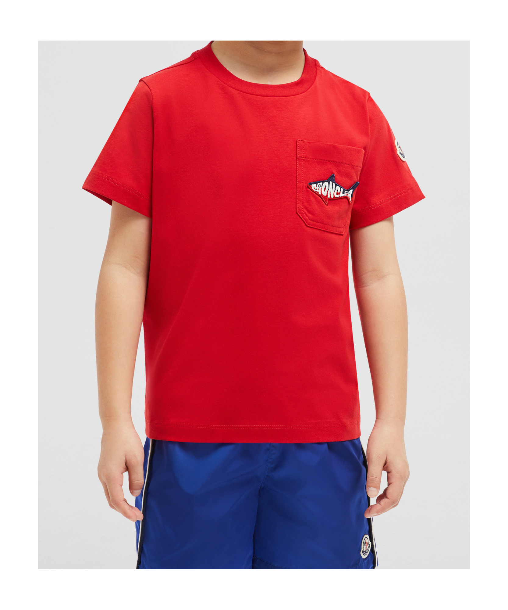 Moncler Embroidered Shark Cotton T-shirt In Red