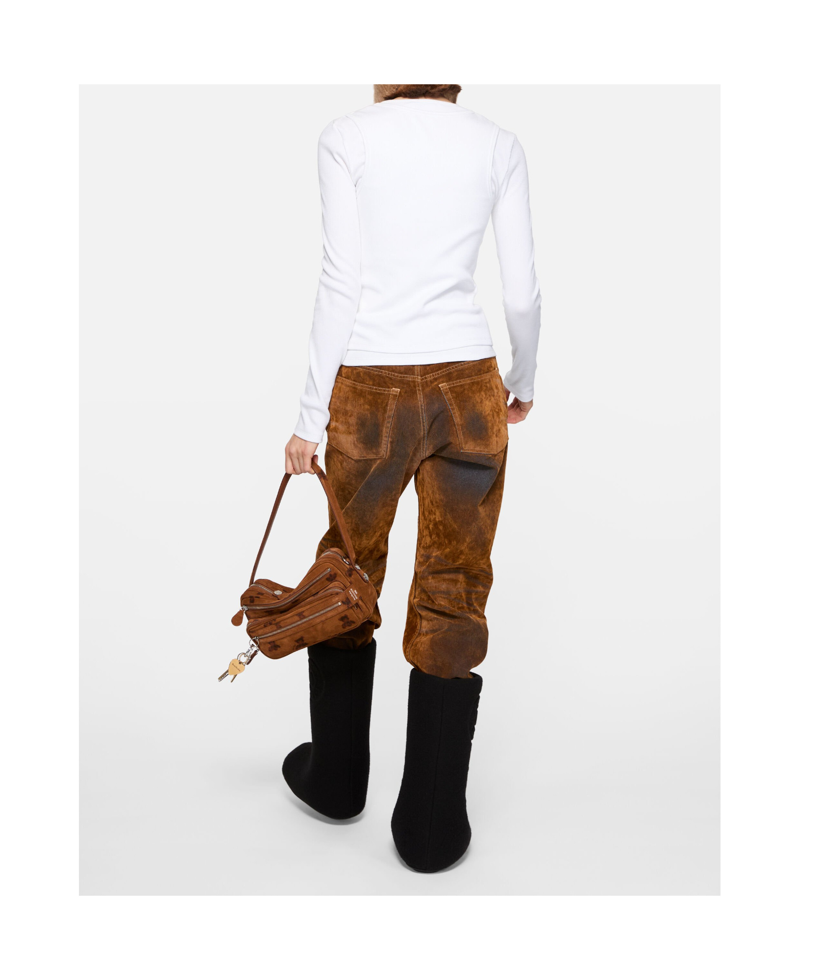 Acne Studios Elga Tinsel Logo Rib Long Sleeve Layered T-shirt In White