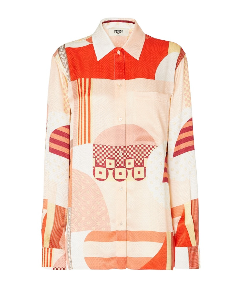 Fendi Patchwork Printed Long-sleeved Shirt In Orange