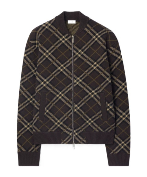 Burberry Check-pattern Wool-cashmere Blend Bomber Jacket In Brown