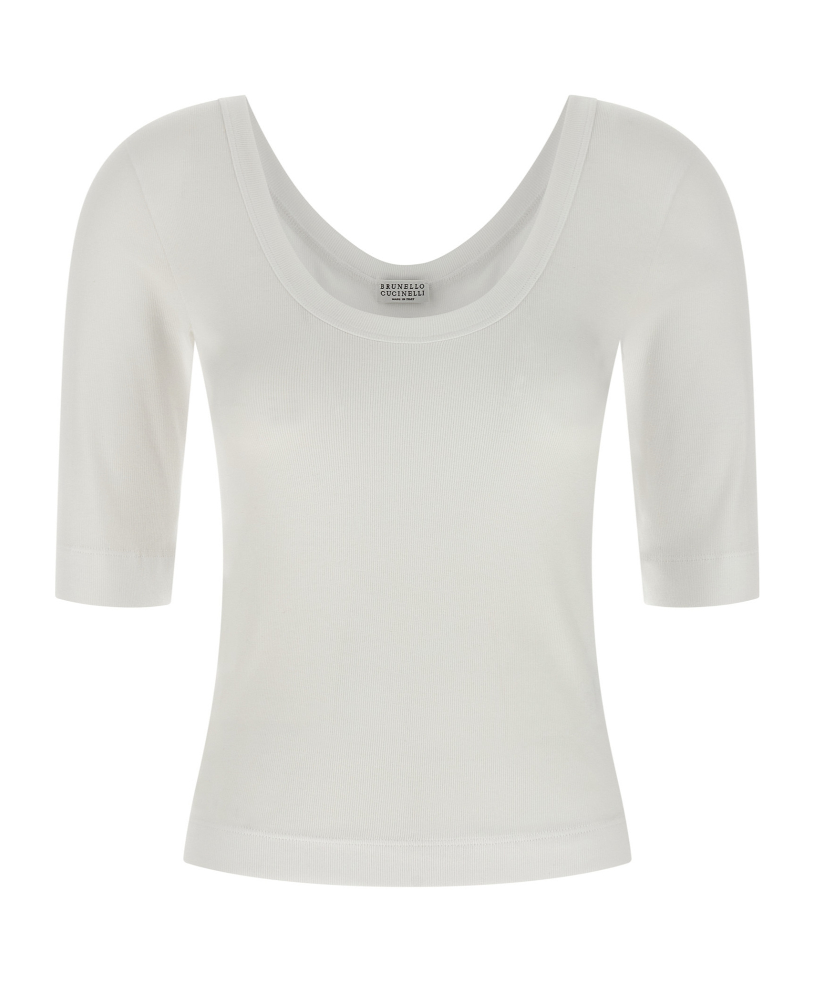 Brunello Cucinelli White U-neck T-shirt With Back Monil Detail In Cotton Woman In White