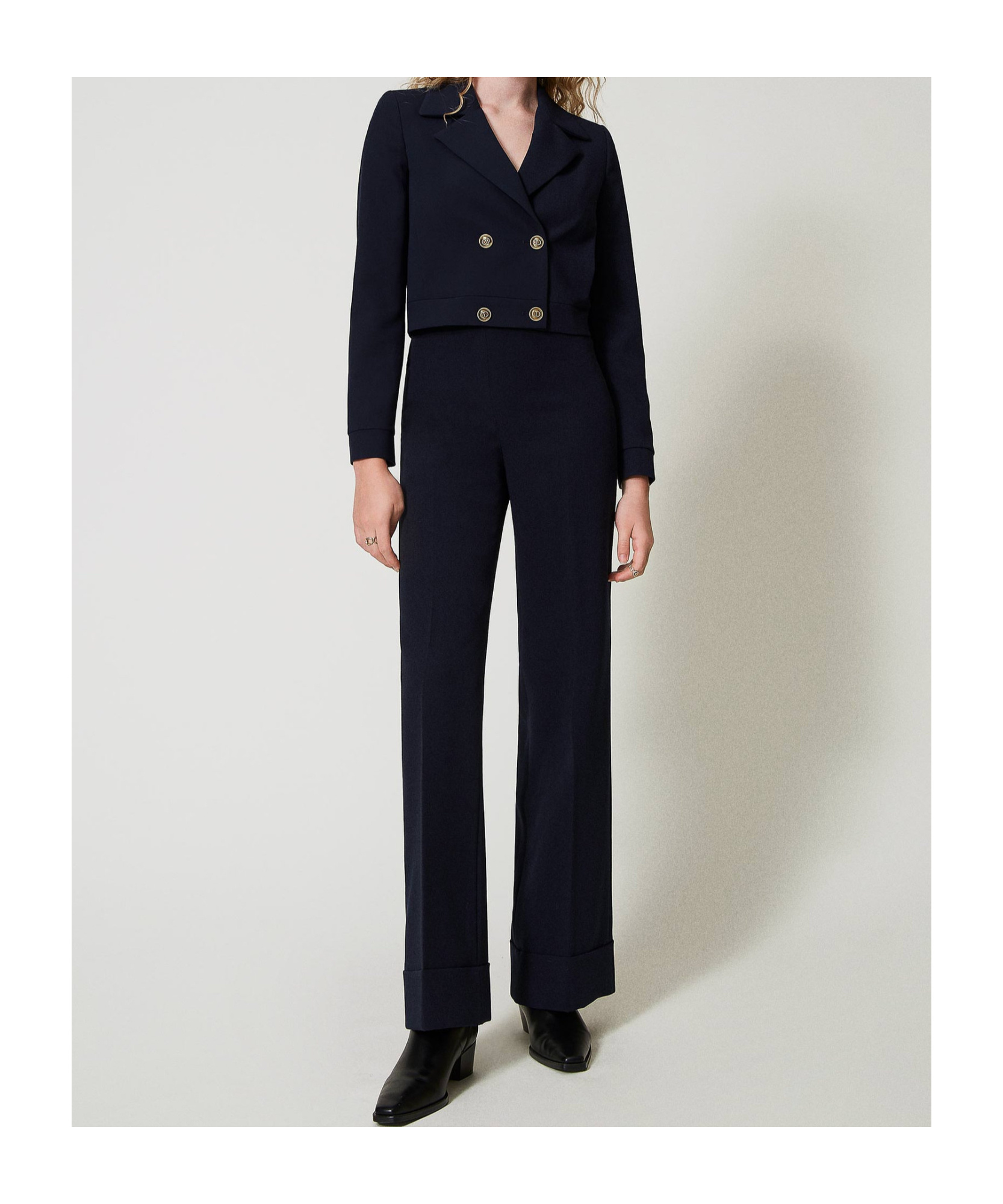 Twinset Cady High-waist Trousers In Black