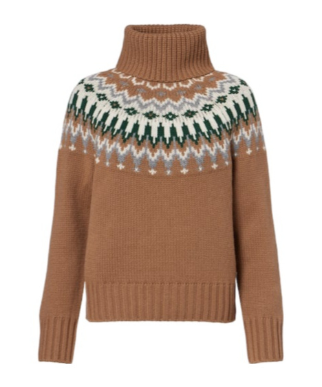 Bogner Ingrid Jacquard Cashmere Turtleneck Sweater In Brown